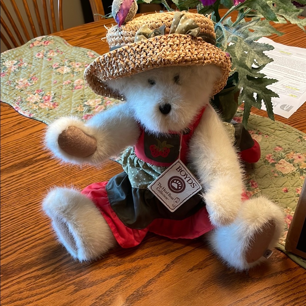 Boyds Bears Plush with Straw Hat and Red Outfit
